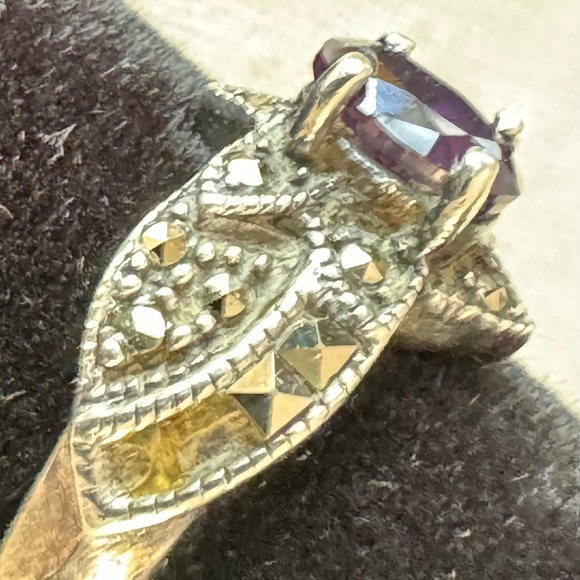 Vintage Judith Jack Amethyst & .925 Sterling Silver & Marcasite Ring Sz 8 READ - Picture 7 of 12
